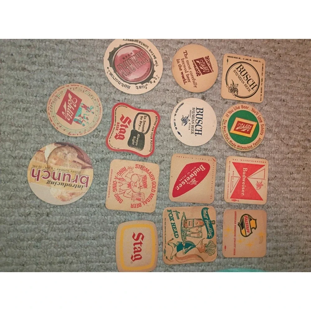 Lot Of (14) Brewery Cork Coasters Vintage Stag, Busch, Bud & More